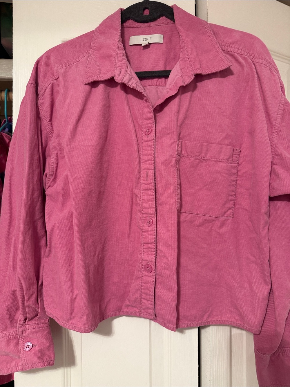 LOFT Bright Pink Button-Front Corduroy Shirt